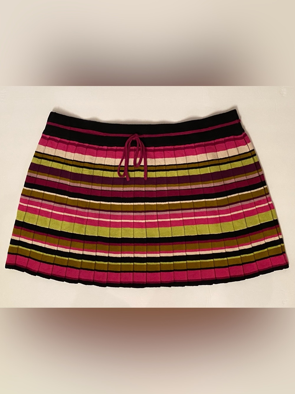 MISSONI for TARGET MINI SKIRT BLACK PINK WHITE GREEN PLEATS STRIPES TIE Size L